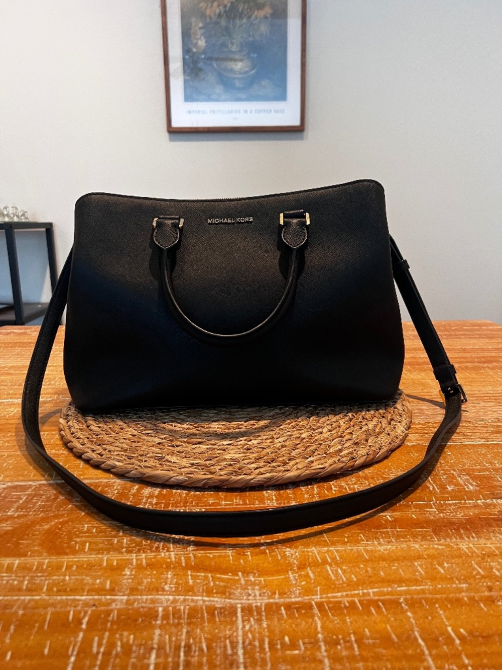 Michael Kors Savannah Large Black Leather Satchel Shoulder Bag